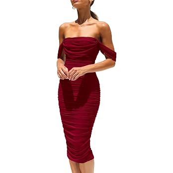 PRETTYGARDEN Women's Off Shoulder Bodycon Tube Midi Dress | Amazon (US)