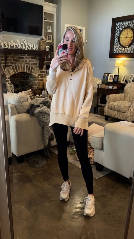 The perfect legging friendly pullover! The button details are so cute and it has pockets!!

#fallstyle #amazonfallstyle #falloutfit

Fall outfit idea, casual outfit, Amazon fashion finds