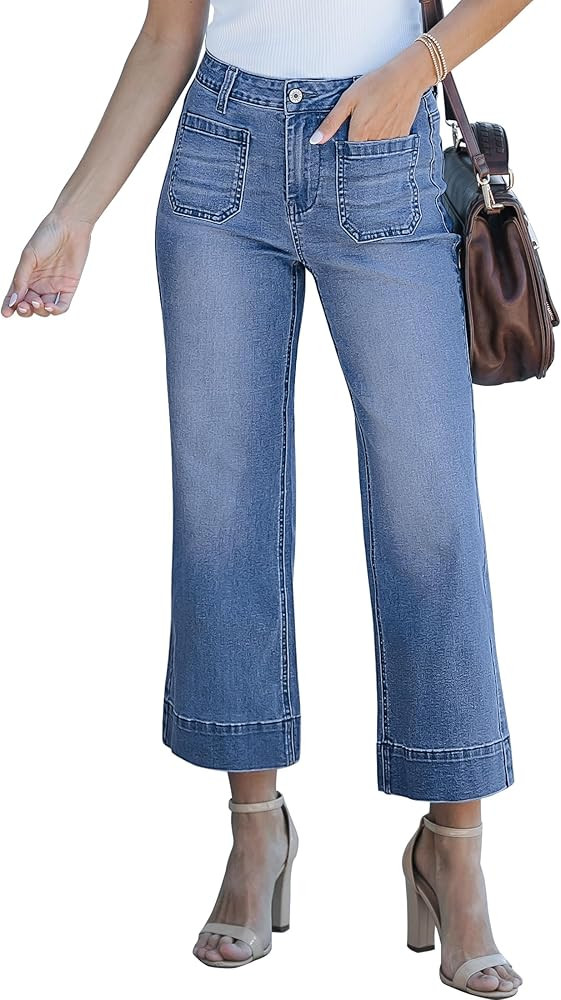 luvamia Wide Leg Jeans for Women Trendy High Waisted Flare Jeans Cropped Denim Pants Stretchy Bag... | Amazon (US)