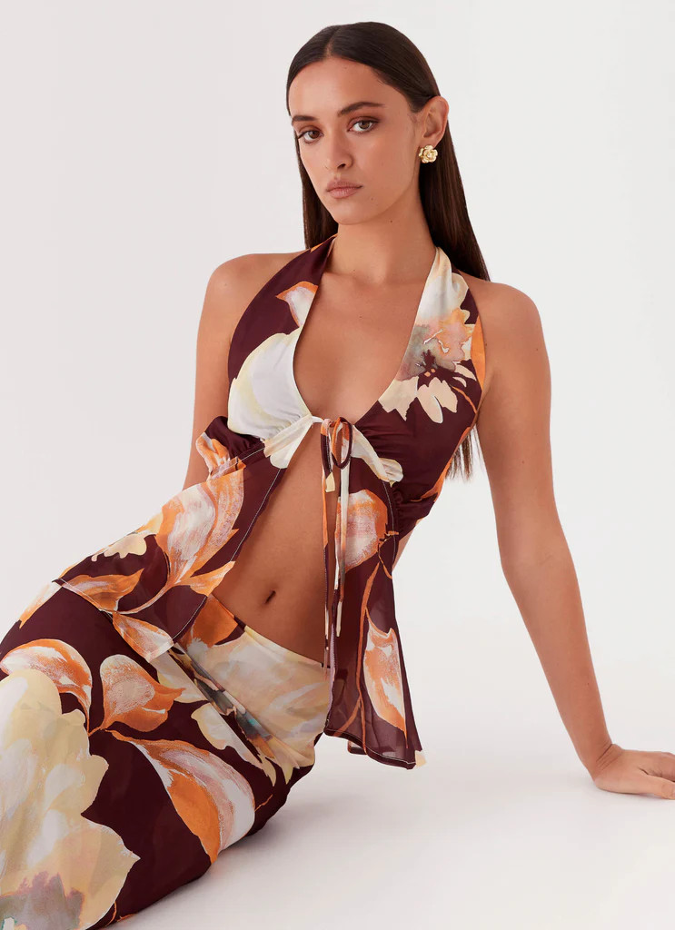 Camellia Halterneck Top - Brown Floral | Peppermayo (Global)