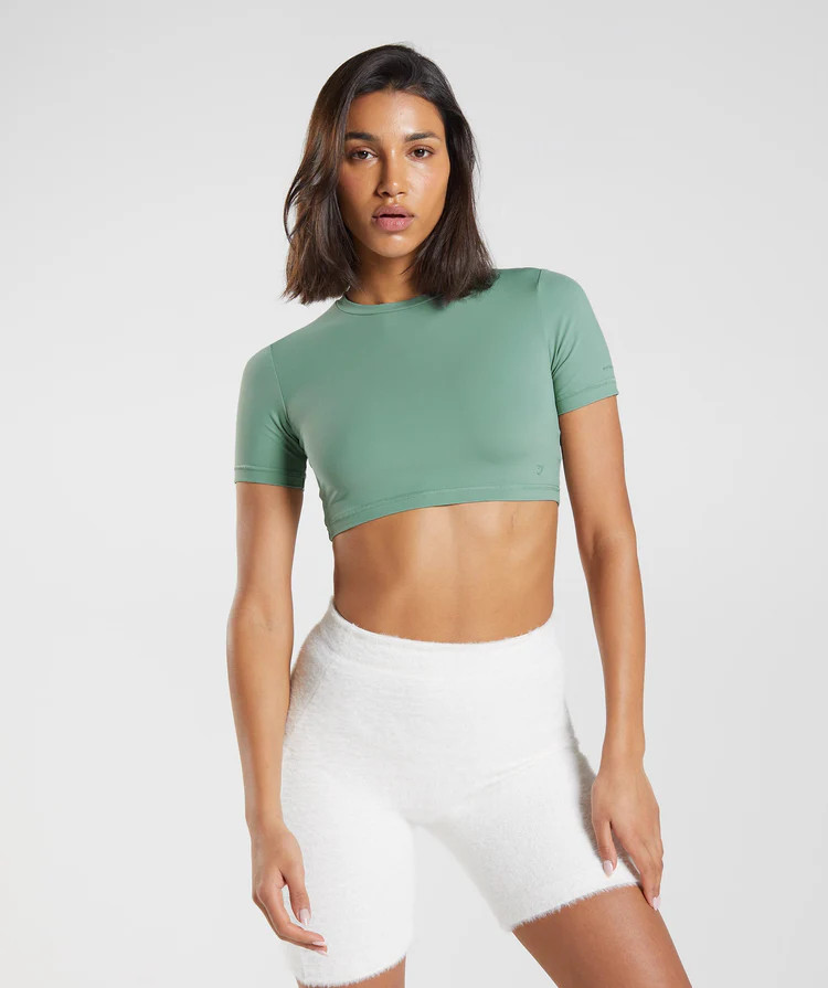 Gymshark Whitney Short Sleeve Crop Top - Leaf Green | Gymshark US