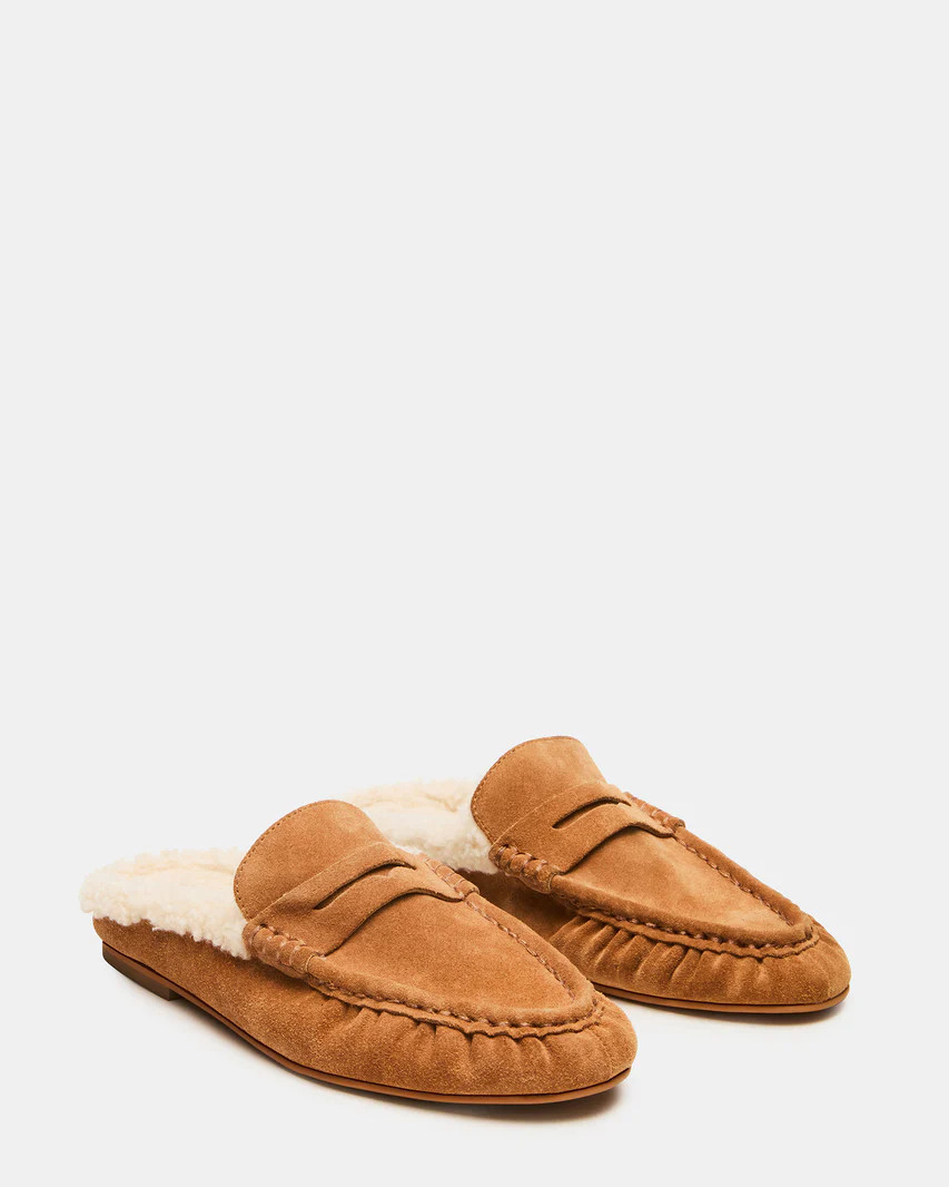 RAFE Faux Fur Tan Suede Slip-On Mule Women's Flat | Steve Madden (US)