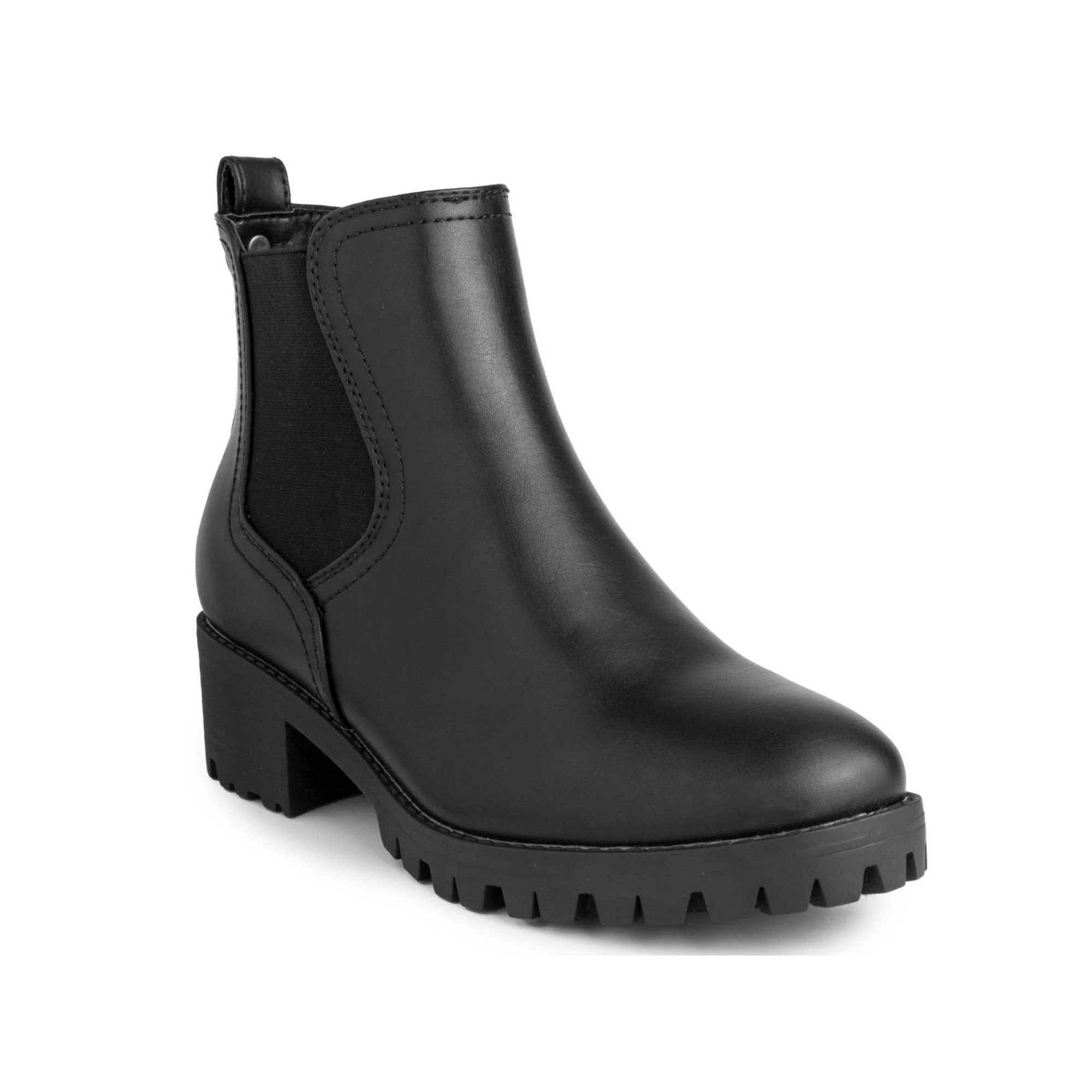 SUGAR Womens Black Chelsea Boot Cushioned Back Pull Tab Lug Sole Stretch Kelce Round Toe Block He... | Walmart (US)