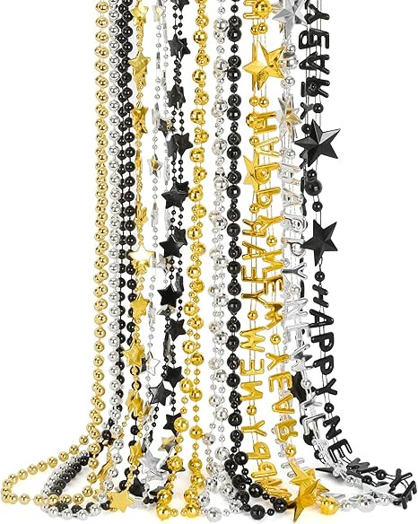50PCS New Years Eve Necklace, Black Gold Silver Beads Necklaces Party Supplies 2026, 12 Kinds of ... | Amazon (US)