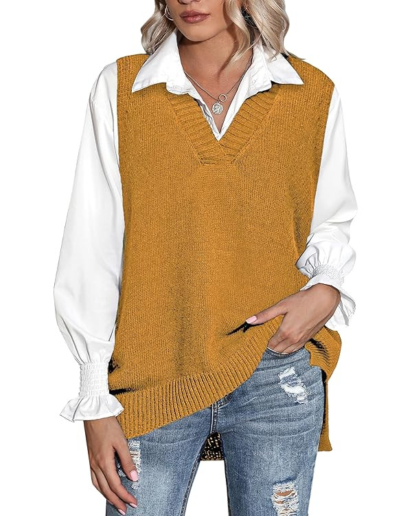 Beyove Sweater Vest Sleeveless Oversized V Neck Sweaters Knitted Vest Pullover Tank Top | Amazon (US)