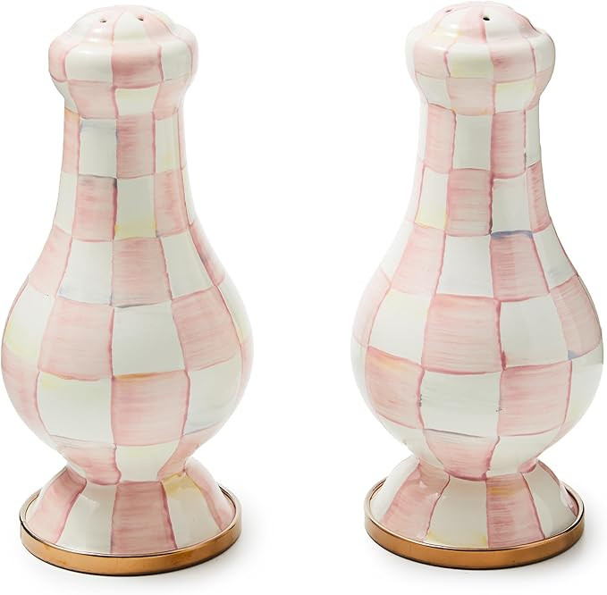 MACKENZIE-CHILDS Enamel Salt and Pepper Shakers, Kitchen Table Spice Shaker Set, Pink-and-White R... | Amazon (US)