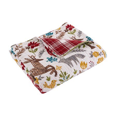 Levtex Home - Folk Deer - Quilted Throw - 50x60in. - Nature Design - Red Green Yellow Blue and White | Walmart (US)