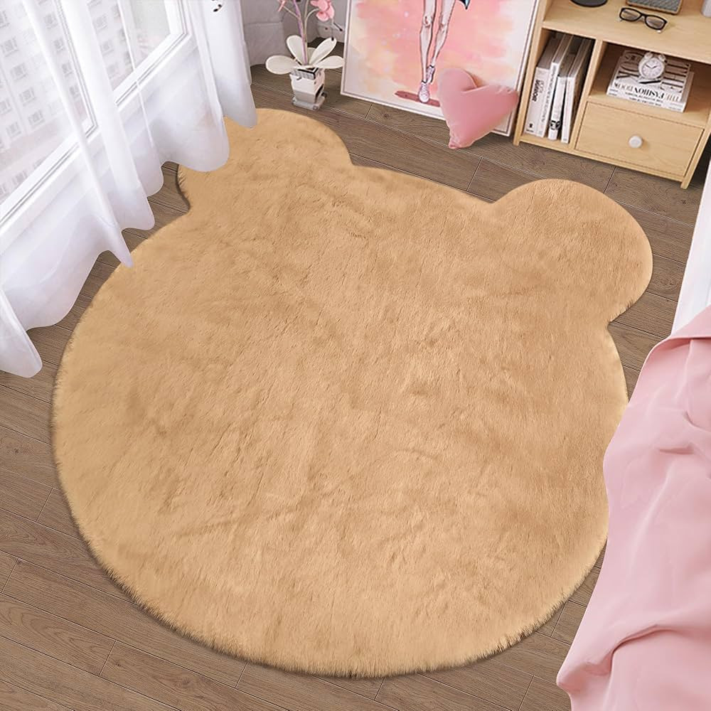 Bear Shaped Area Rug 4 x 4 Feet Cute Rugs for Bedroom Aesthetic Soft Fluffy Faux Rabbit Fur Rug F... | Amazon (US)