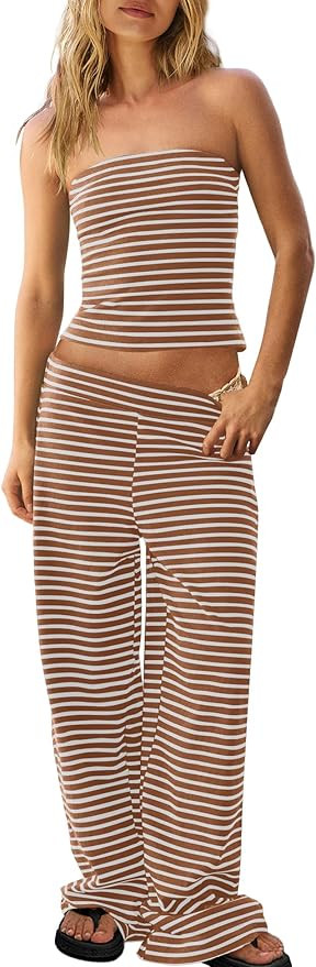 Panadila Womens Striped Two Piece Sets Summer Lounge Outfits Sailor Tube Top and Pants Matching S... | Amazon (US)