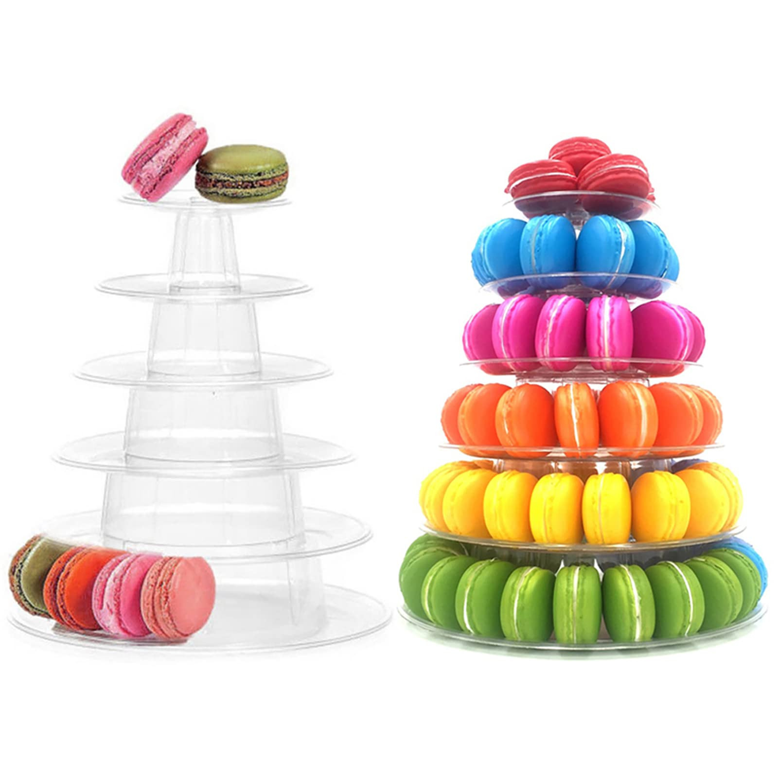 6 Tiers Round Macaron Tower Stand Plastic Transparent Cake Stand Macaron Display Rack Desserts Cu... | Amazon (US)