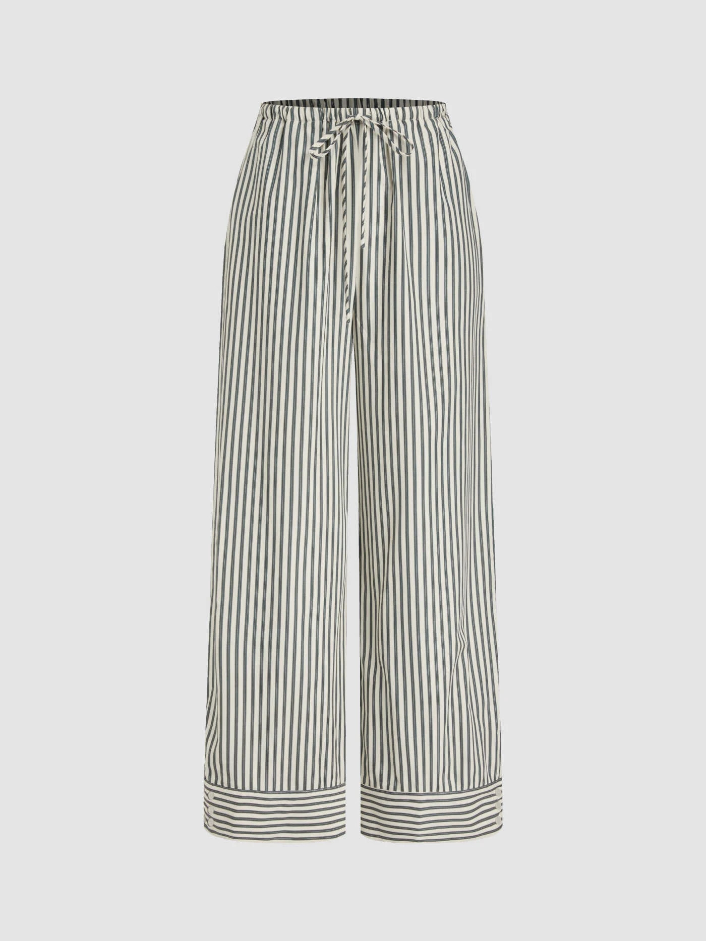 Woven Cotton-blend Mid Rise Stripe Elastic Waist Straight Leg Trousers For Work | Cider