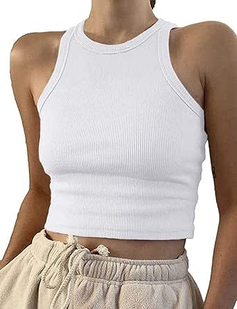 Artfish Women Casual Basic Sleeveless High Neck Rib-Knit Y2k Crop Tank Top | Amazon (US)