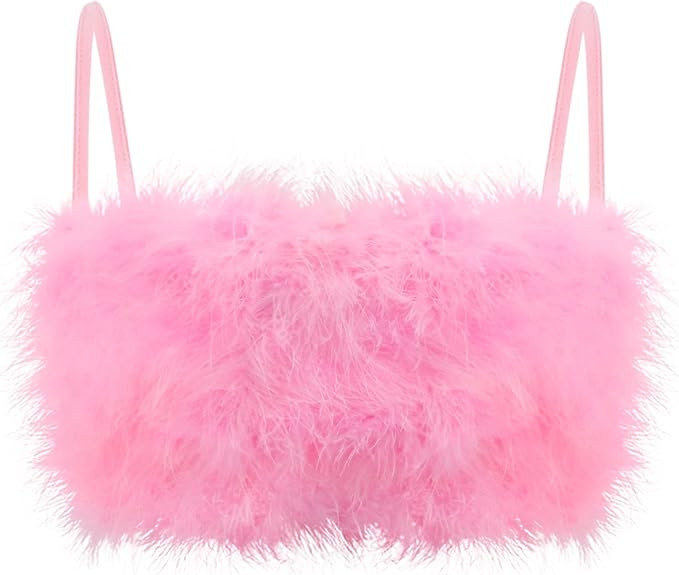 Tynora Women's Faux Fur Crop Top Spaghetti Strap Tube Tops Strappy Cami for Concert Club Party | Amazon (US)