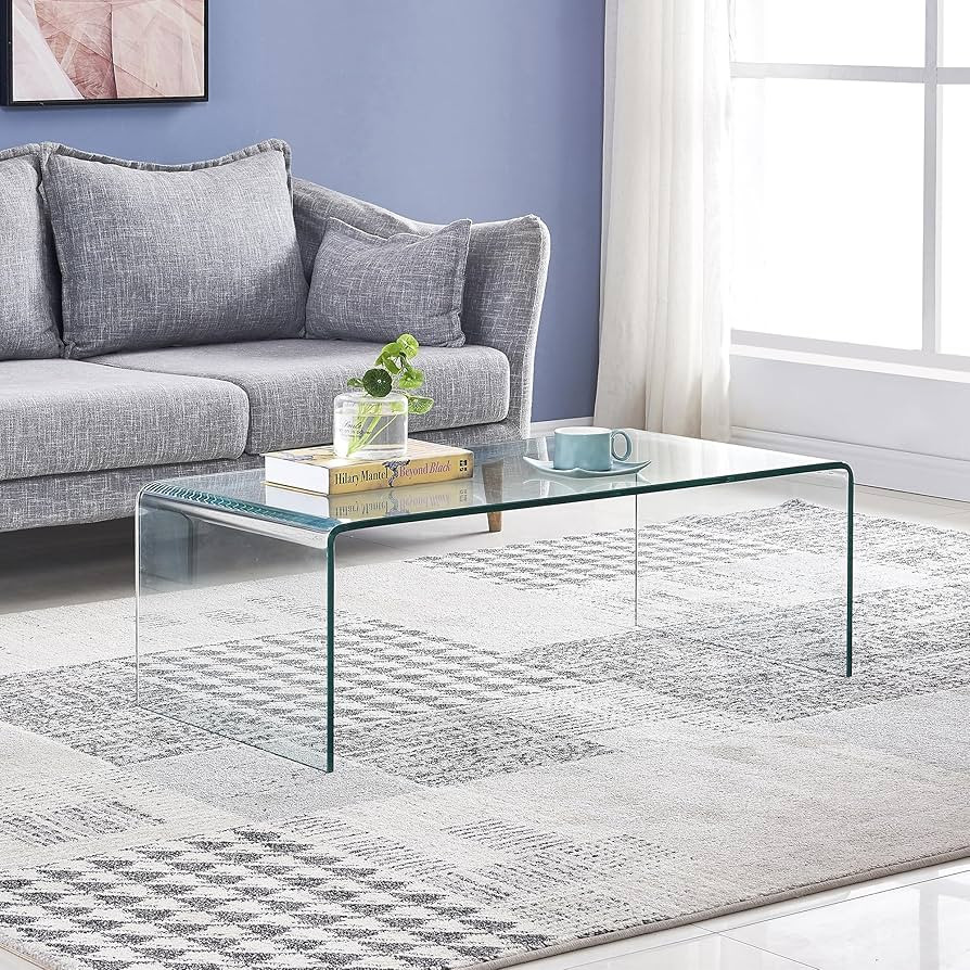 Glass Coffee Table, Modern Tempered Clear Coffee Tables Decor for Living Room, Easy to Clean and ... | Amazon (US)