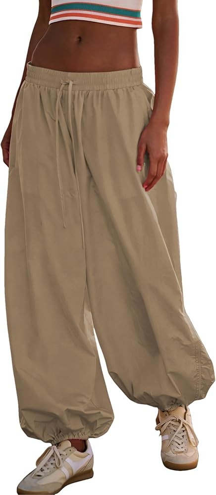 Bell Princess Womens Wide Leg Balloon Pants Casual Loose Drawstring Elastic Waist Palazzo Track Pants with Pockets(0264-Khaki-L) at Amazon Women\u2019s Clothing store | Amazon (US)