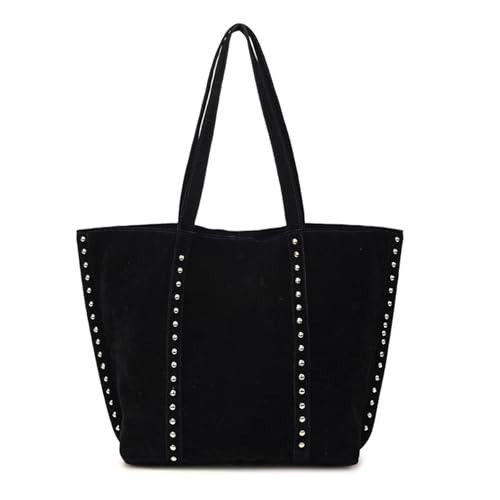 JQAliMOVV Suede Tote Bag for Women Trendy Suede Purse Large Capacity Studded Shoulder Handbag (Black) | Amazon (US)