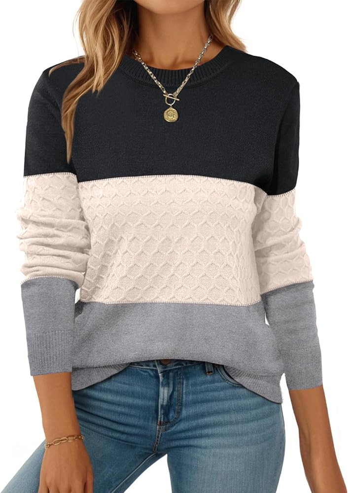 ZEAGOO Womens Sweaters Long Sleeve Tops Crew Neck Knit Pullover Sweaters Fall Fashion 2026 Dressy... | Amazon (US)