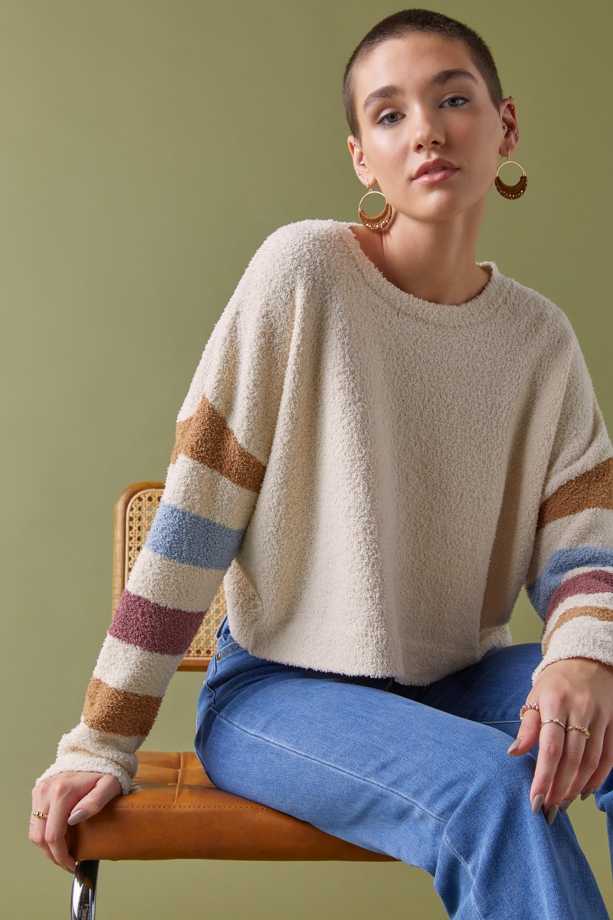 Aubrey Striped Teddy Pullover | Francesca's