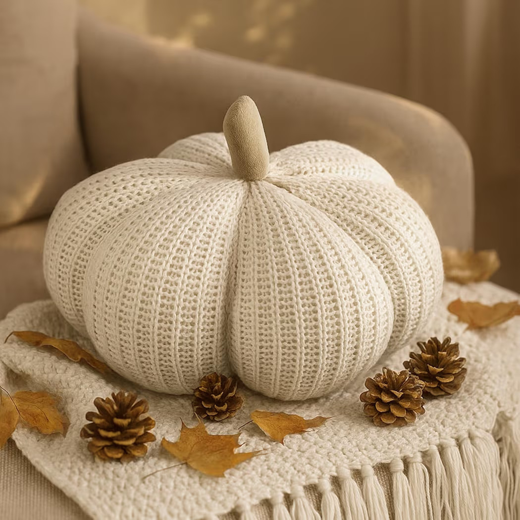 Vicenpal Knit Pumpkins Pillows Fall Thanksgiving Round Pumpkin Throw Pillows 9.84 Inch Rustic Far... | Amazon (US)
