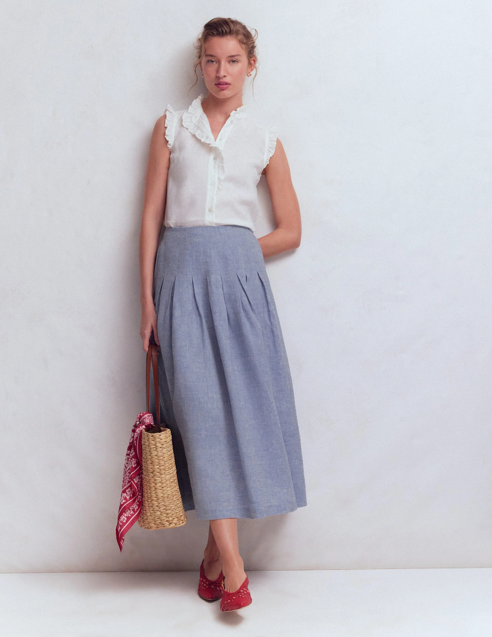 Valentina linen Skirt-Blue Chambray | Boden (US)