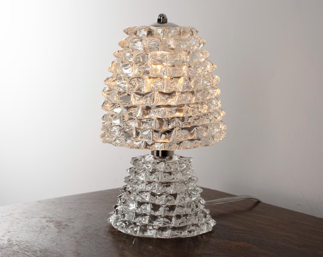 Rostrato Murano Glass Table Lamp Pure Clear Color, Handmade Vintage Barovier Style Lamp Made in I... | Etsy (US)