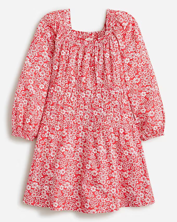 Girls' cotton poplin puff-sleeve dress in  ruby floral | J.Crew US