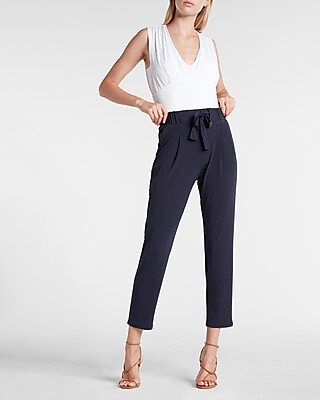 Mid Rise Sash Tie Paperbag Ankle Pant | Express