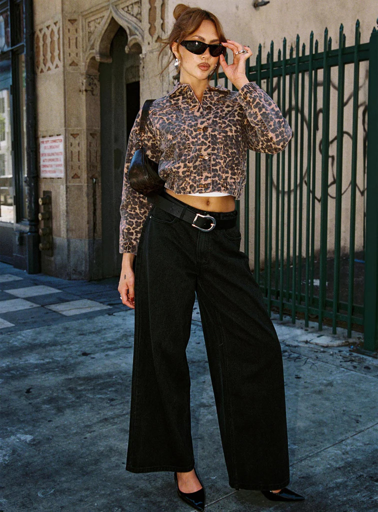 Naylor Wide Leg Jeans Washed Black Denim Petite | Princess Polly AU