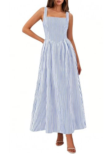 PRETTYGARDEN Women's Maxi Dress Summer Striped Sundress 2026 Spring Smocked A Line Long Flowy Bea... | Amazon (US)