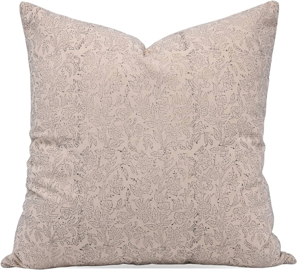 Fabritual Block Print Cotton 16x16 Throw Pillow Covers, Outdoor Farmhouse Square Cushion Cover, H... | Amazon (US)