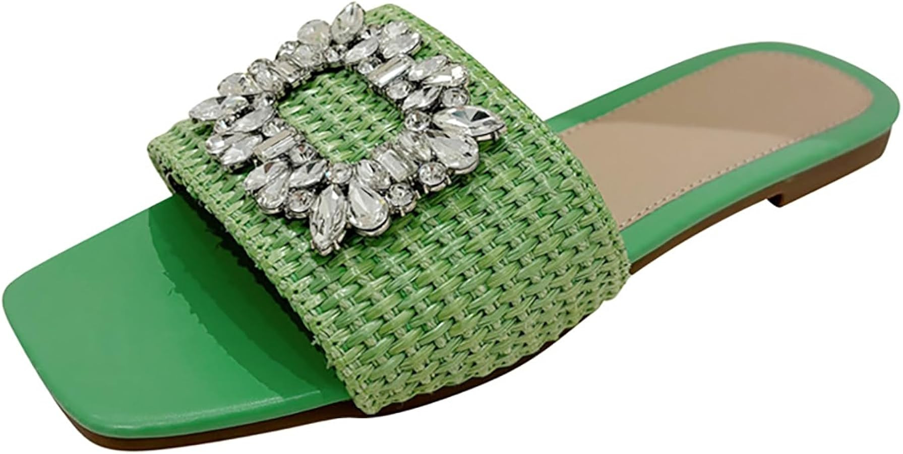 Women's Rhinestones Weave Wide Width Flat Slides Sandals Fashion Comfortable Open Toe Slip On Sum... | Amazon (US)