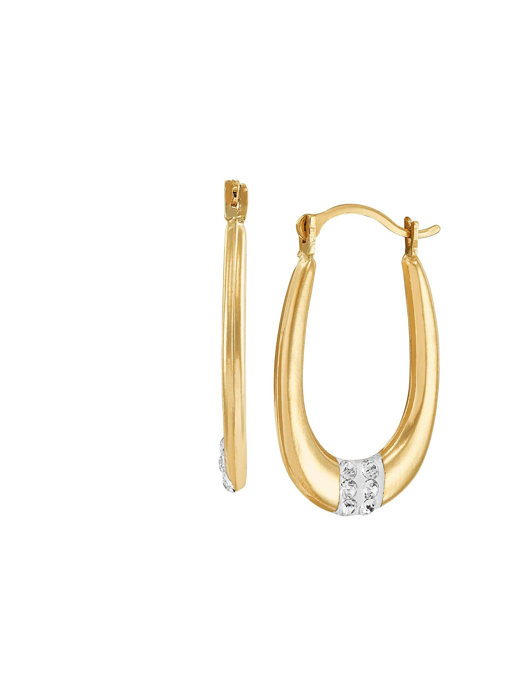 Women's Finecraft Oval Hoop Earrings with Crystals in 10kt Yellow Gold | Walmart (US)