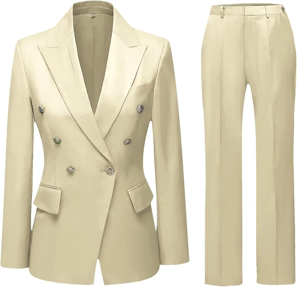 Women's 2 Piece Business Suit Pant Set Slim Fit Double Breasted Blazer Jacket Lady Work Suit for ... | Amazon (US)