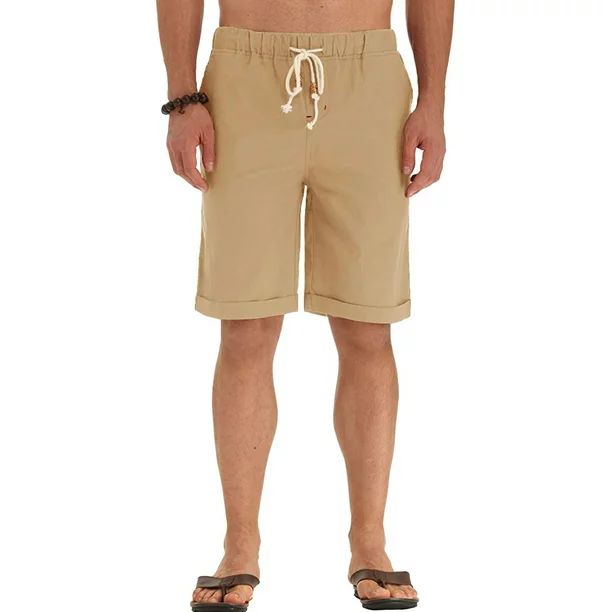 JWD Men’s Linen Shorts Casual Drawstring Summer Beach Shorts US Small Khaki | Walmart (US)