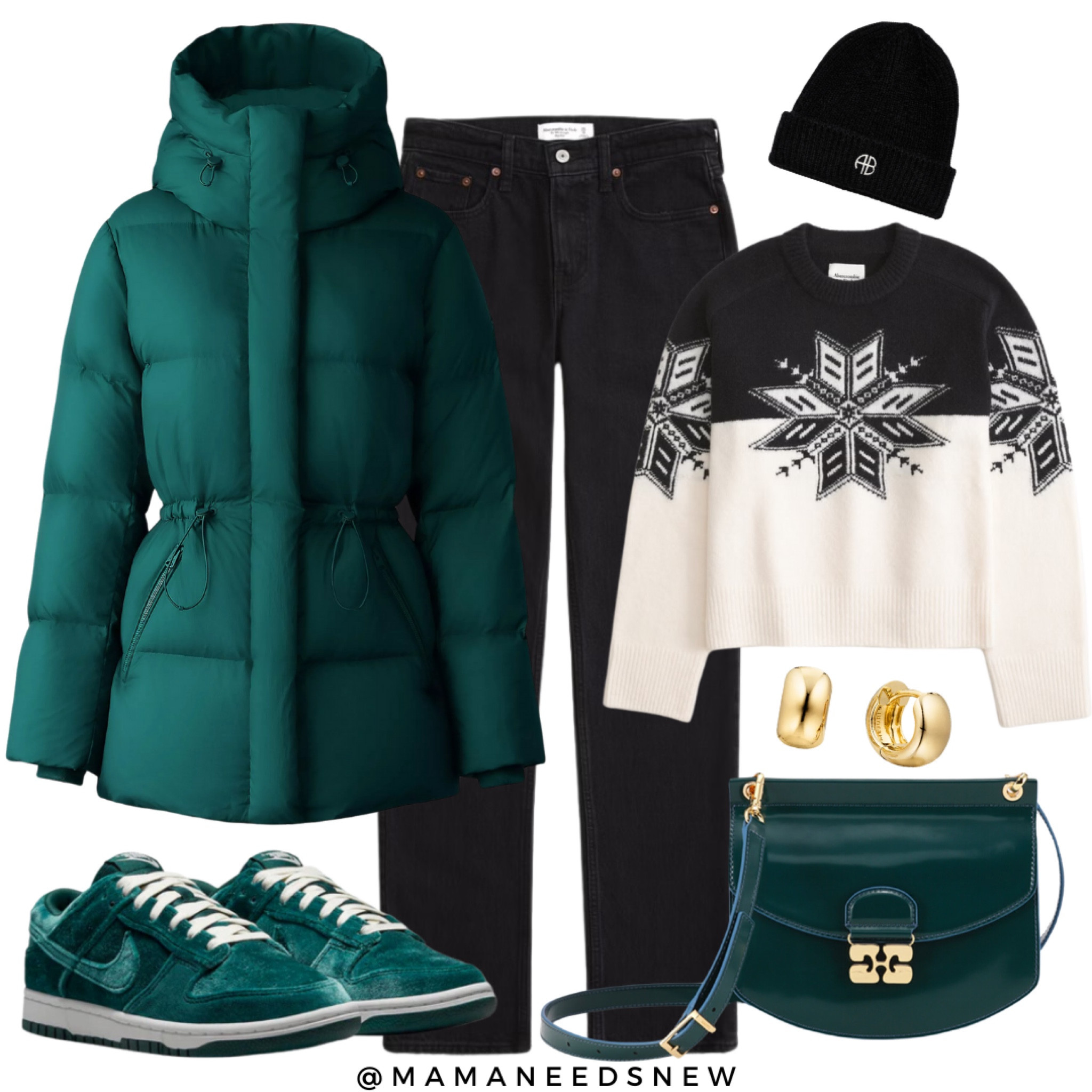  A cozy festive winter outfit with a down puffer jacket, fair isle sweater, jeans, sneakers & convertible crossbody bag 💚

#LTKSeasonal #LTKHoliday #LTKSaleAlert