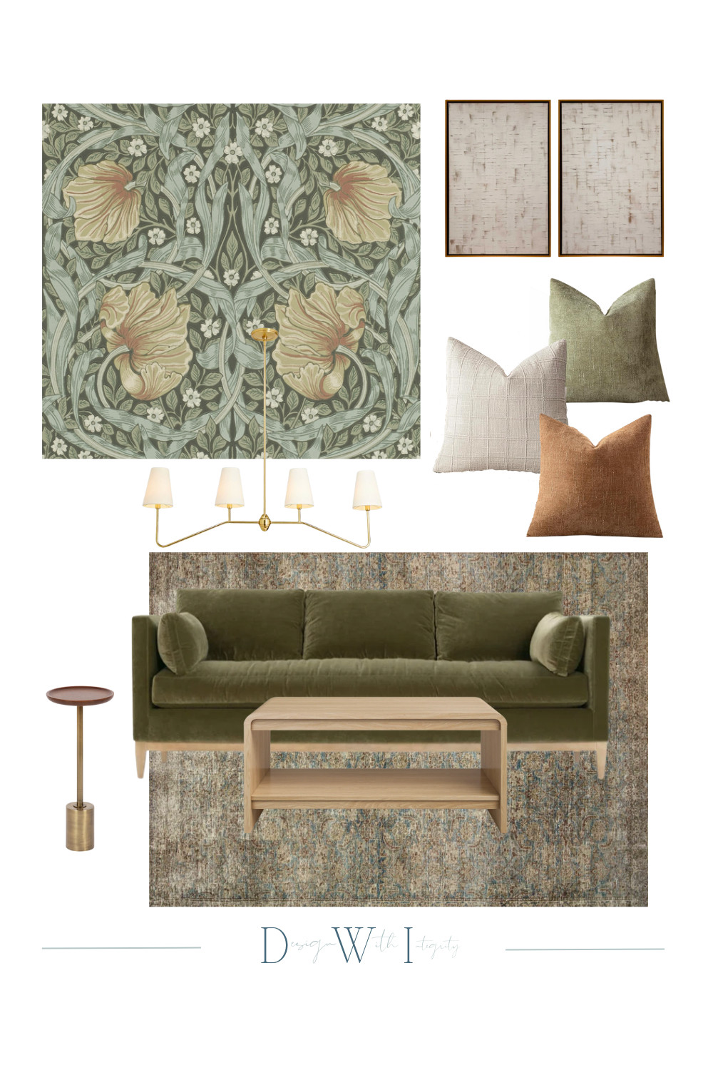 Earthy Elegance Living Room Mood Board | Moody Green + Warm Neutrals


This living room mood board is all about rich textures, organic tones, and timeless character. Anchored by a deep olive green velvet sofa, the space layers warm neutrals, rust accents, and natural wood elements for a cozy yet elevated look. The floral Arts & Crafts-inspired wallpaper adds old-world charm, while the clean lines of the coffee table, side table, and modern chandelier keep it feeling current. Whether you're planning a full living room redesign or looking to swap in a few new pieces, this palette delivers warmth, texture, and depth in every corner.

Save now for your next living room refresh!


#LivingRoomMoodBoard #GreenSofaStyle #EarthyInteriors #LivingRoomInspo #VelvetSofa #LTKHome #MoodyInteriors #TimelessDesign #WarmNeutralDecor #LivingRoomRefresh #InteriorDesignInspo #RustAndSage #ModernTraditionalStyle #LayeredInteriors #VintageInspiredDecor #HomeDesignIdeas #LivingRoomGoals #TexturedInteriors #CozyAndChic #DesignWithIntegrity

 

 #LTKHome