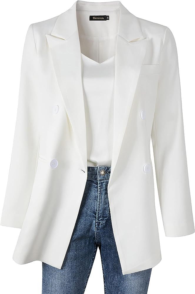 Womens Casual Long Sleeve Boyfriend Button Work Office Blazer Jacket | Amazon (US)