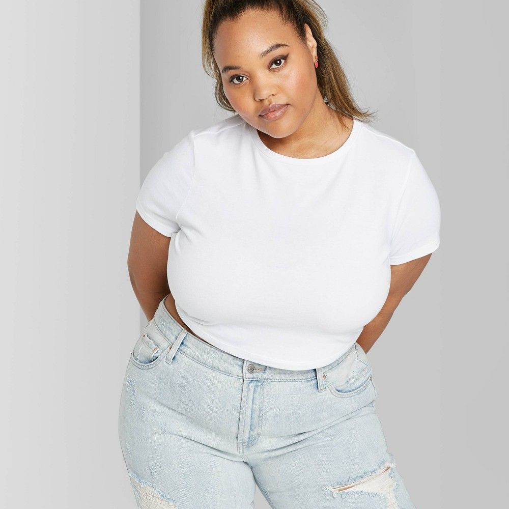 Women's Plus Size Short Sleeve Cropped T-Shirt - Wild Fable White 1X | Target