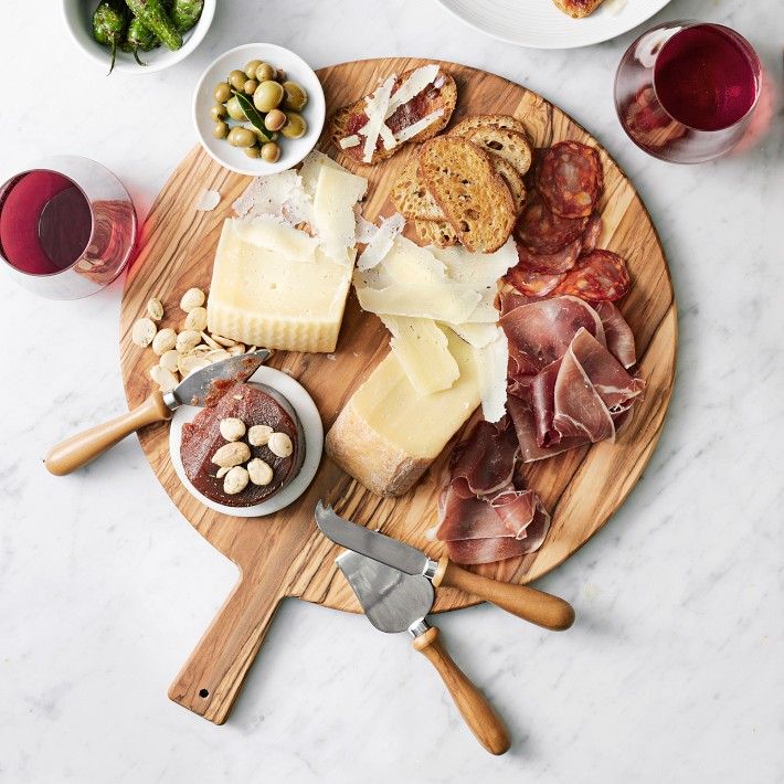 Olivewood Round Cheese Board with Cheese Knives | Williams-Sonoma