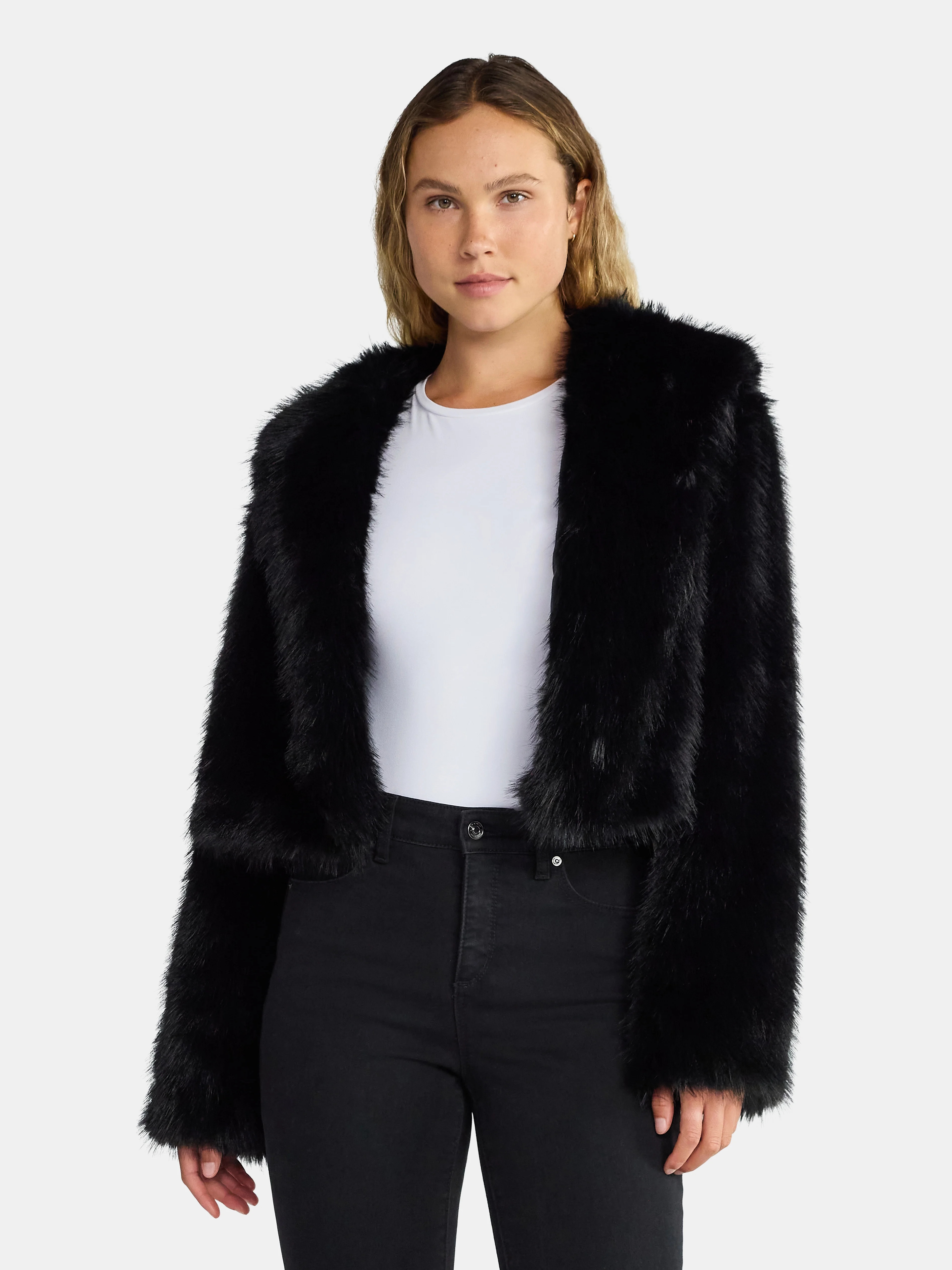 Madden NYC Women's Faux Fur Cropped Jacket, Sizes XXS-XXL | Walmart (US)