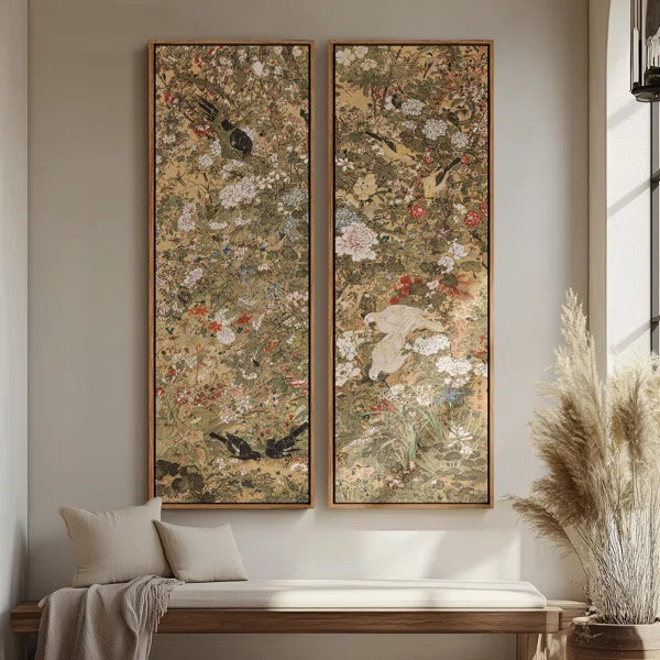 Vintage Floral and Landscape Wall Art - 20x60 inches Framed Canvas Set of 2 | Wayfair North America