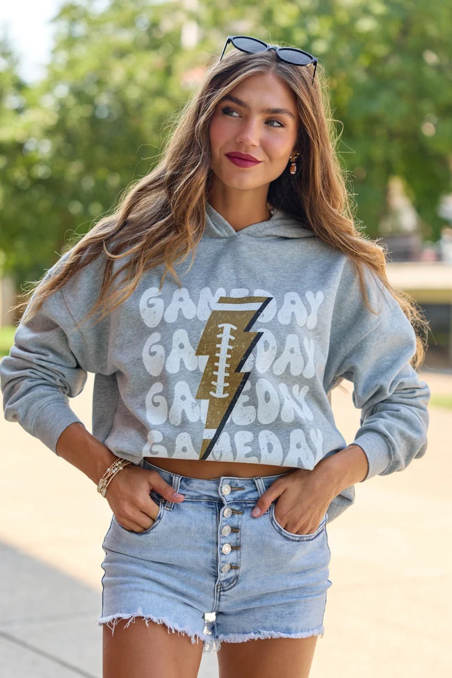 Gameday Football Light Grey Graphic Hoodie | Pink Lily