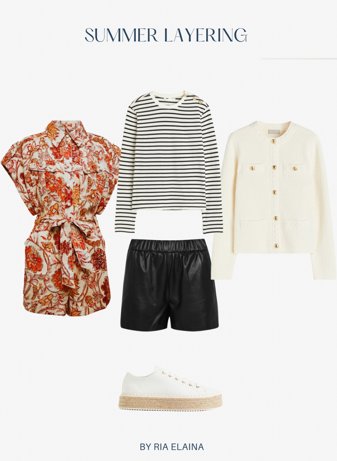 Summer Layering featuring Zimmerman linen Playsuit, stripe top, Anine Bing shorts, textured cardigan and espadrilles. 

#LTKstyletip #LTKSeasonal #LTKunder50