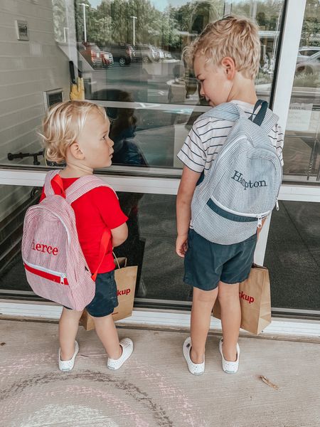Seersucker backpack 
Toddler backpack 
Monogrammed backpack
White native shoes
Toddler boy style



#LTKfamily #LTKkids #LTKbaby