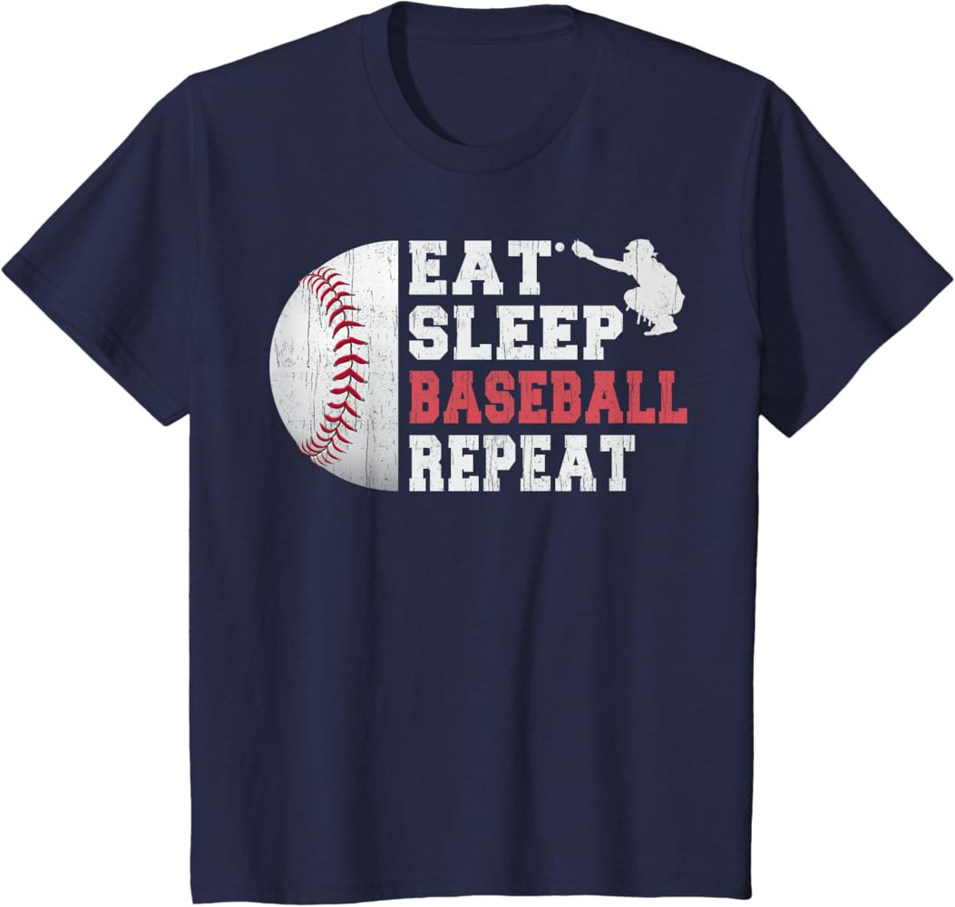 Men Boys Baseball Funny Eat Sleep Baseball Repeat Youth Kids T-Shirt | Amazon (US)