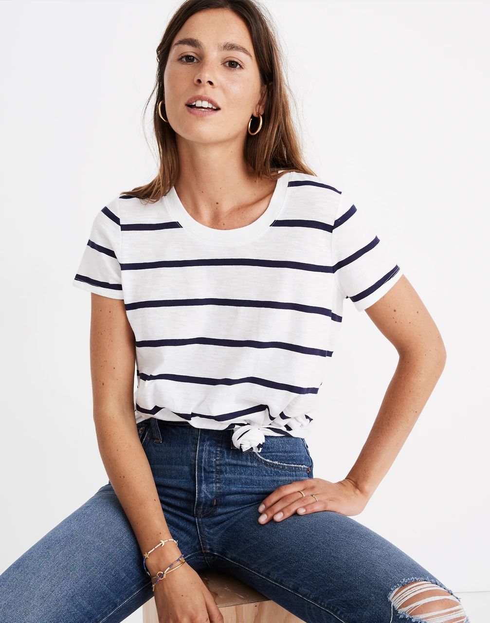 Whisper Cotton Knot-Front Tee in Creston Stripe | Madewell