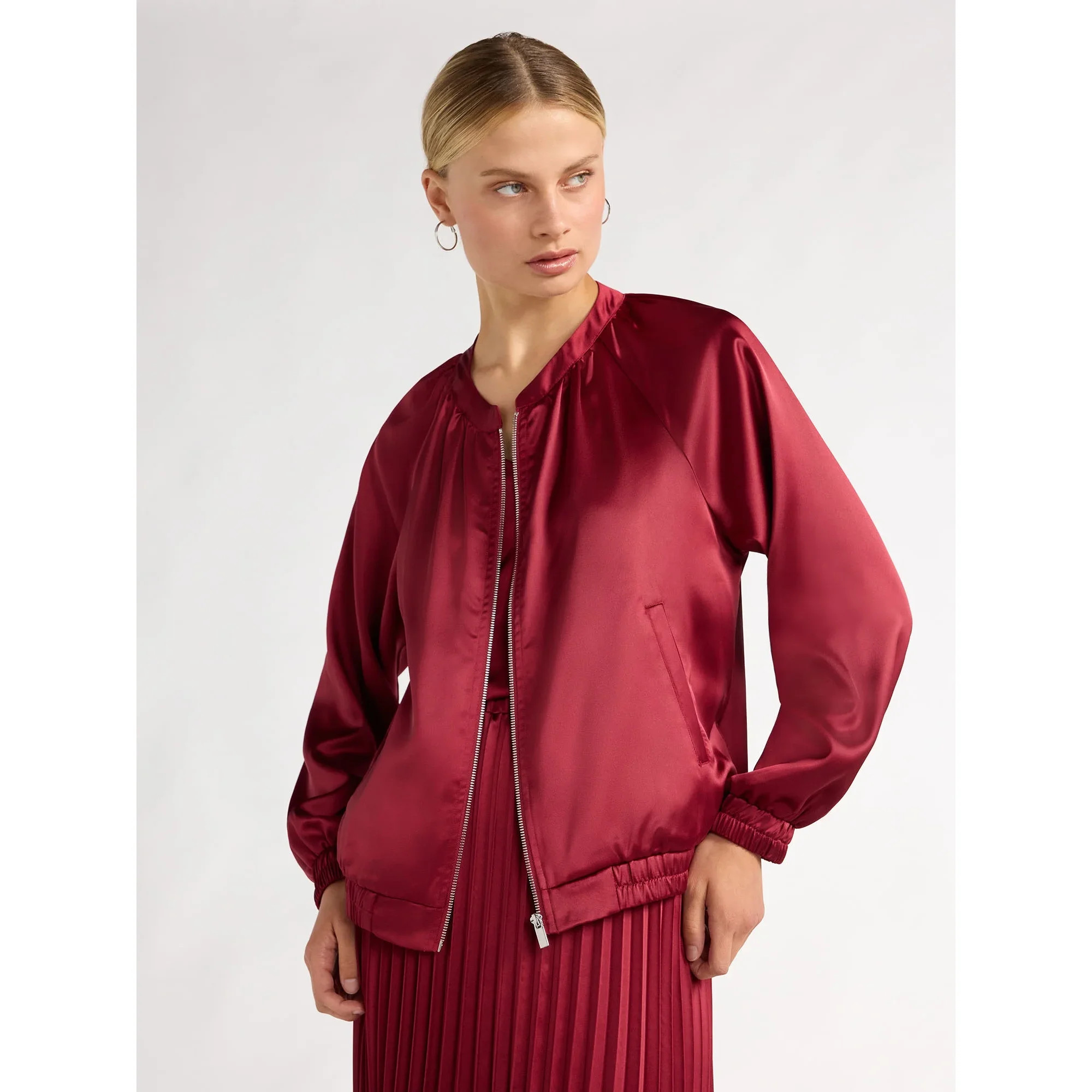 Scoop Women’s Satin Bomber Jacket, Sizes XS-XXL - Walmart.com | Walmart (US)