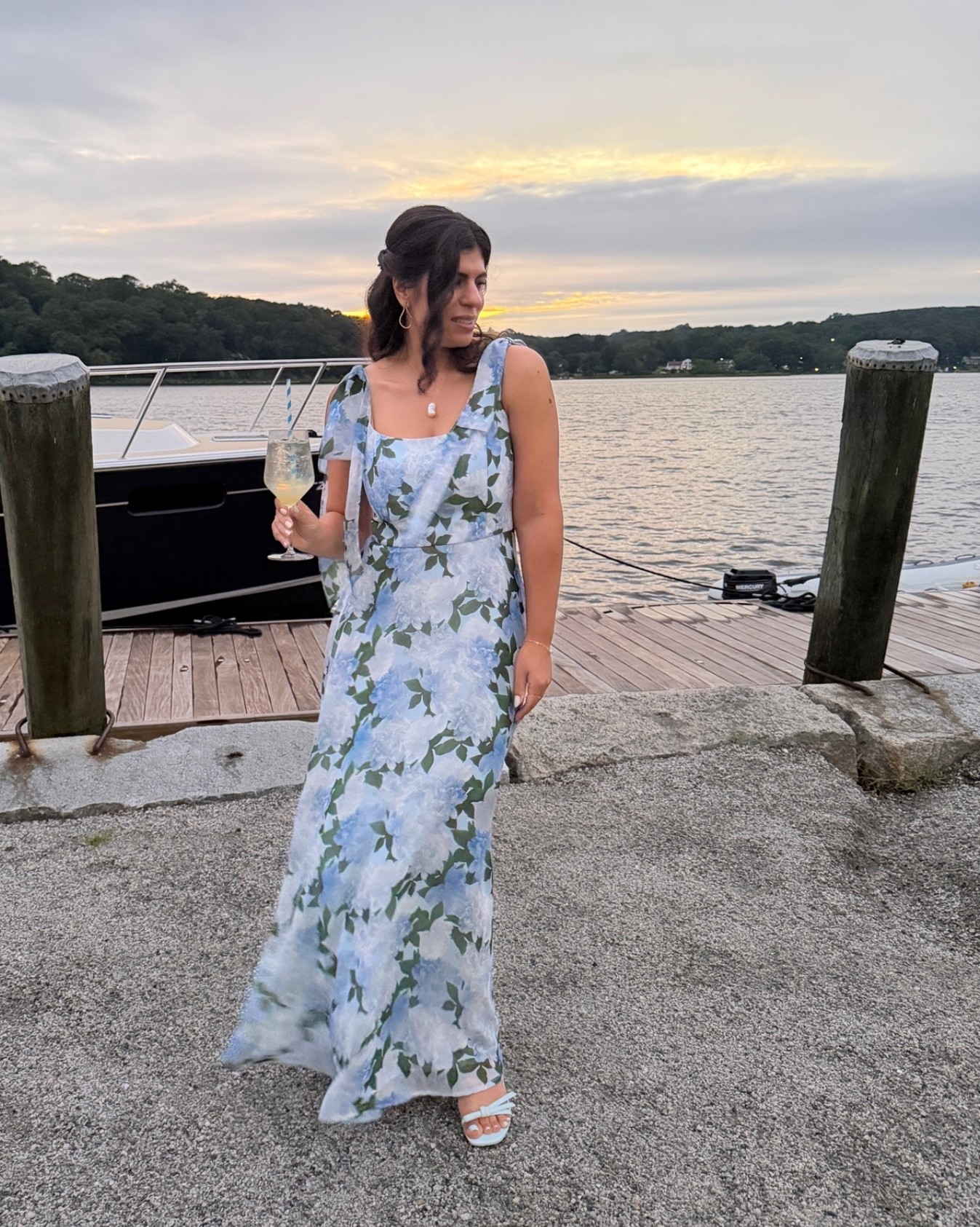 Sachin and Babi glacial peonies dress with Kate spade loop heels for a wedding