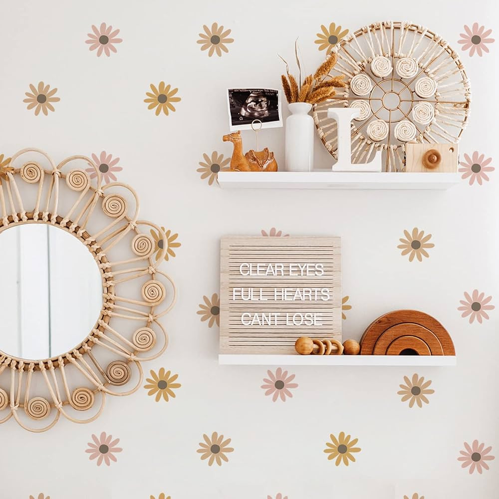 Daisy Wall Decals Boho Flower Wall Stickers 72 PCS for Girls Room Playroom Nursery, Removable Dai... | Amazon (US)