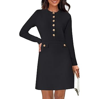 NENONA Women's 2025 Fall Sweater Dress Winter Long Sleeve Fashion Button Elegant Work Formal Cock... | Amazon (US)